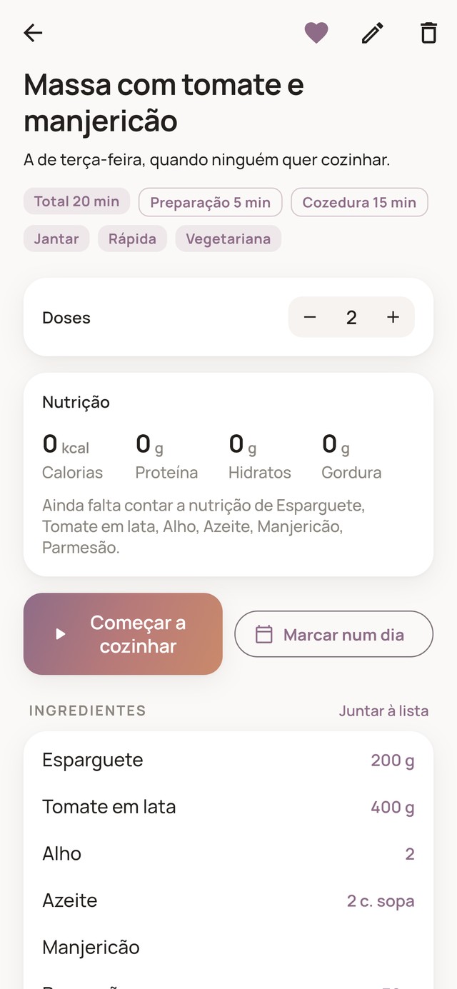 Uma receita aberta, com os ingredientes e os passos