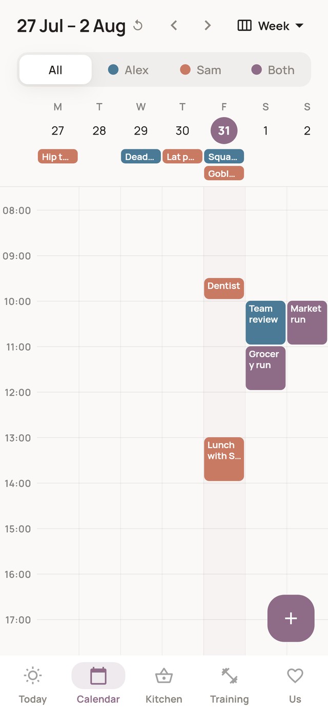 The same calendar as a week, laid out hour by hour