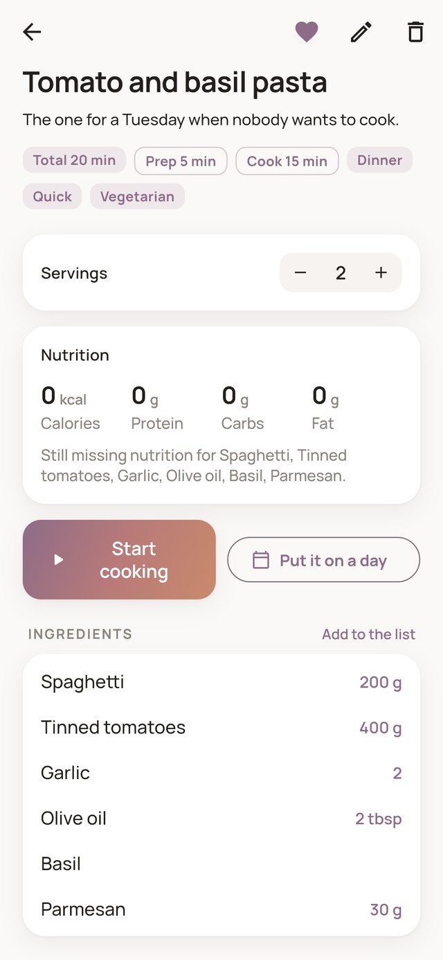 A recipe open, with its ingredients and steps